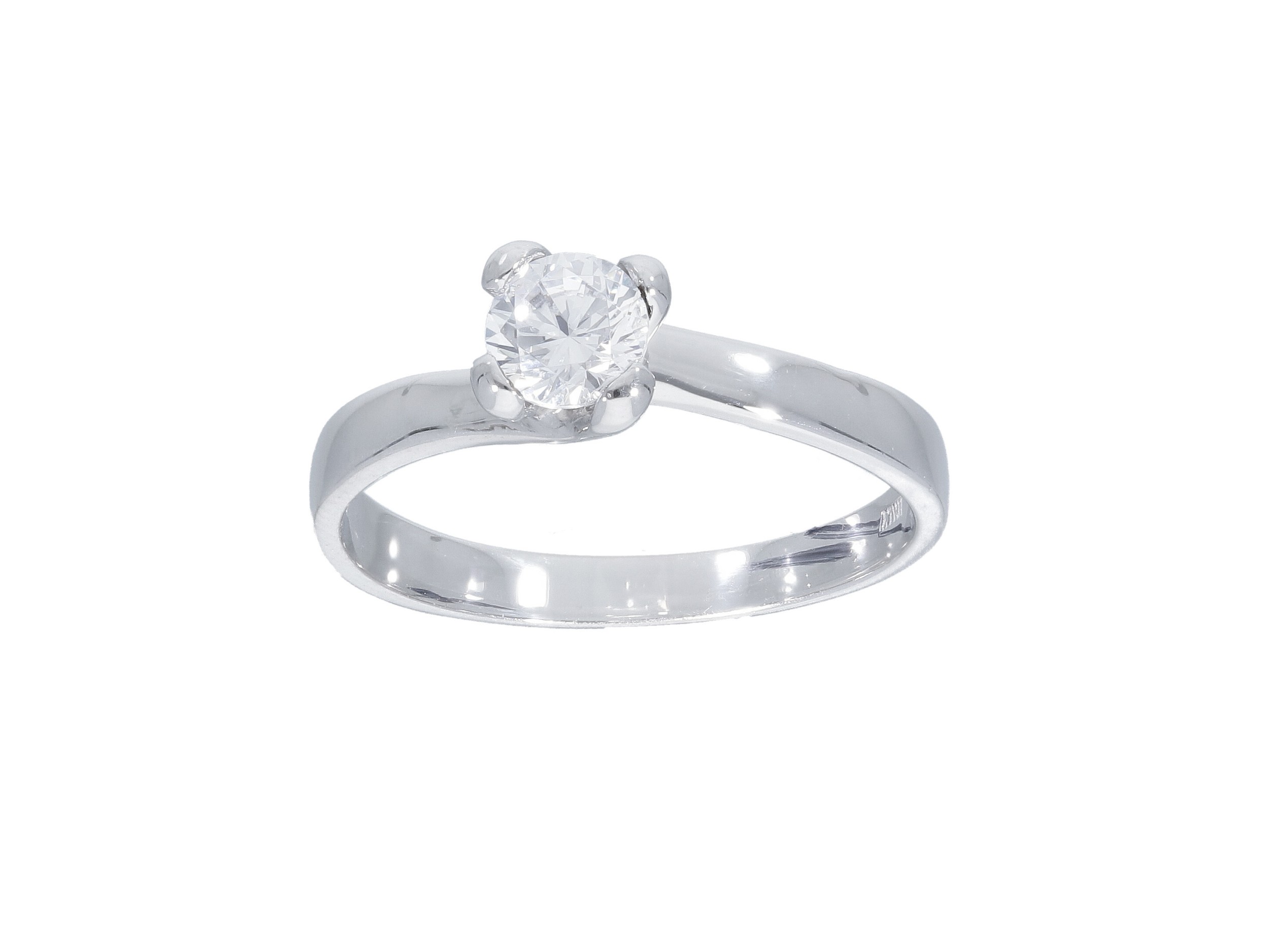 Δαχτυλίδι μονόπετρο φλόγα απο λευκόχρυσο κ14 με ζιργκόν καρφωμένο σε τέσσερα δόντια (S244511)